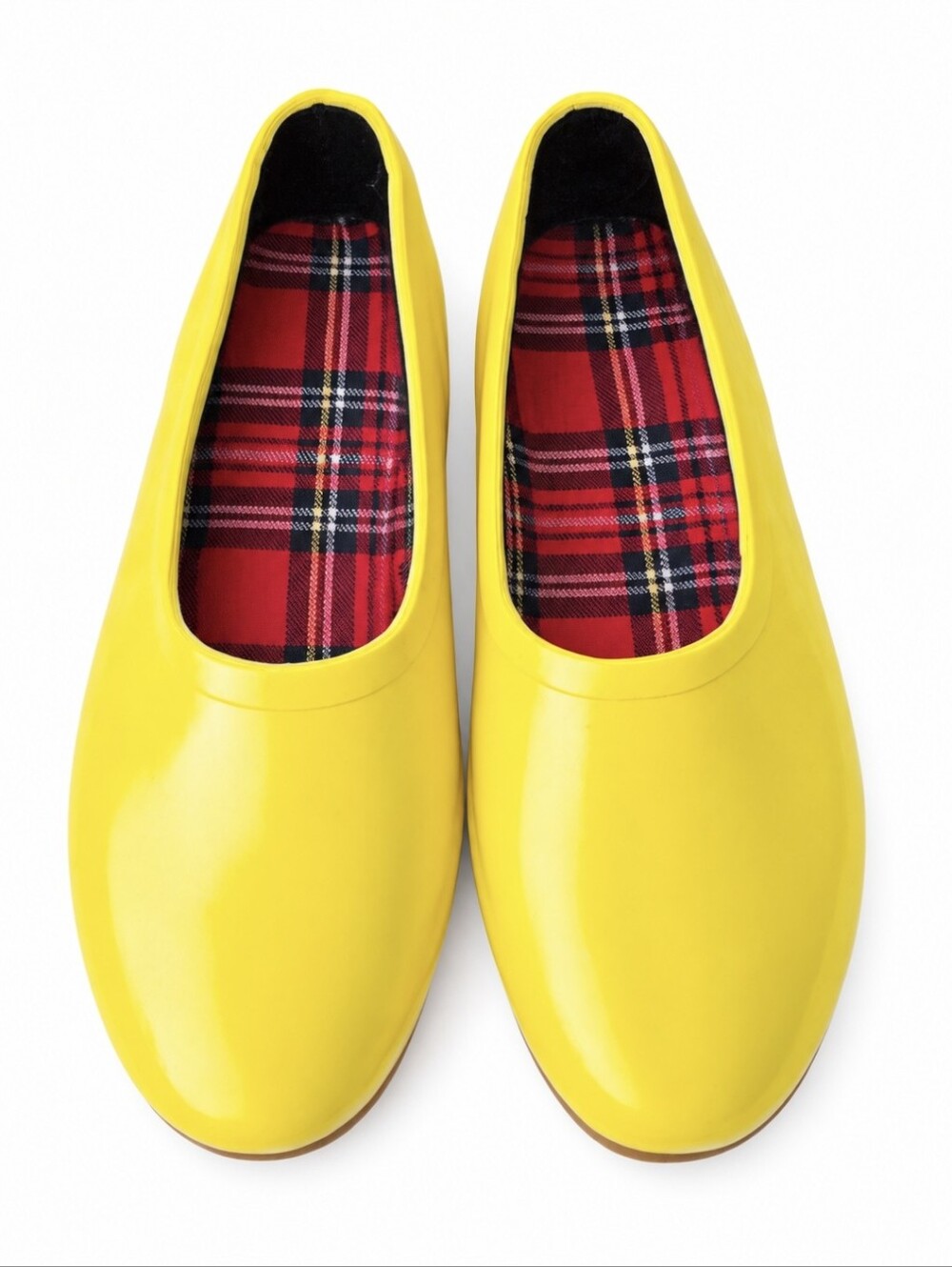 Vintage Mid West Yellow Rubber Rain and Garden Shoes, Red Plaid Interior, Sz 8